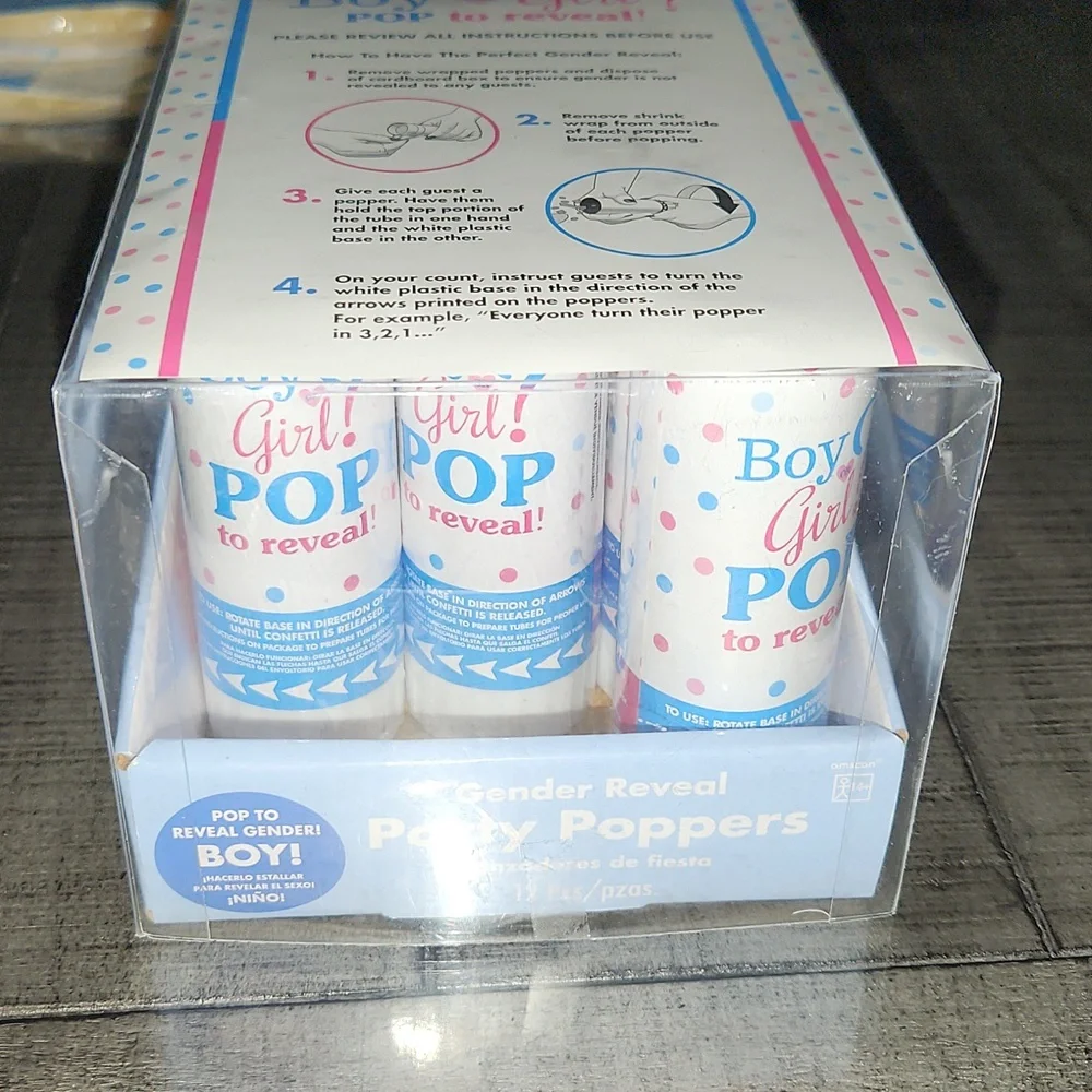 New - 10 Pack Gender Reveal Party Poppers - Blue (boy)